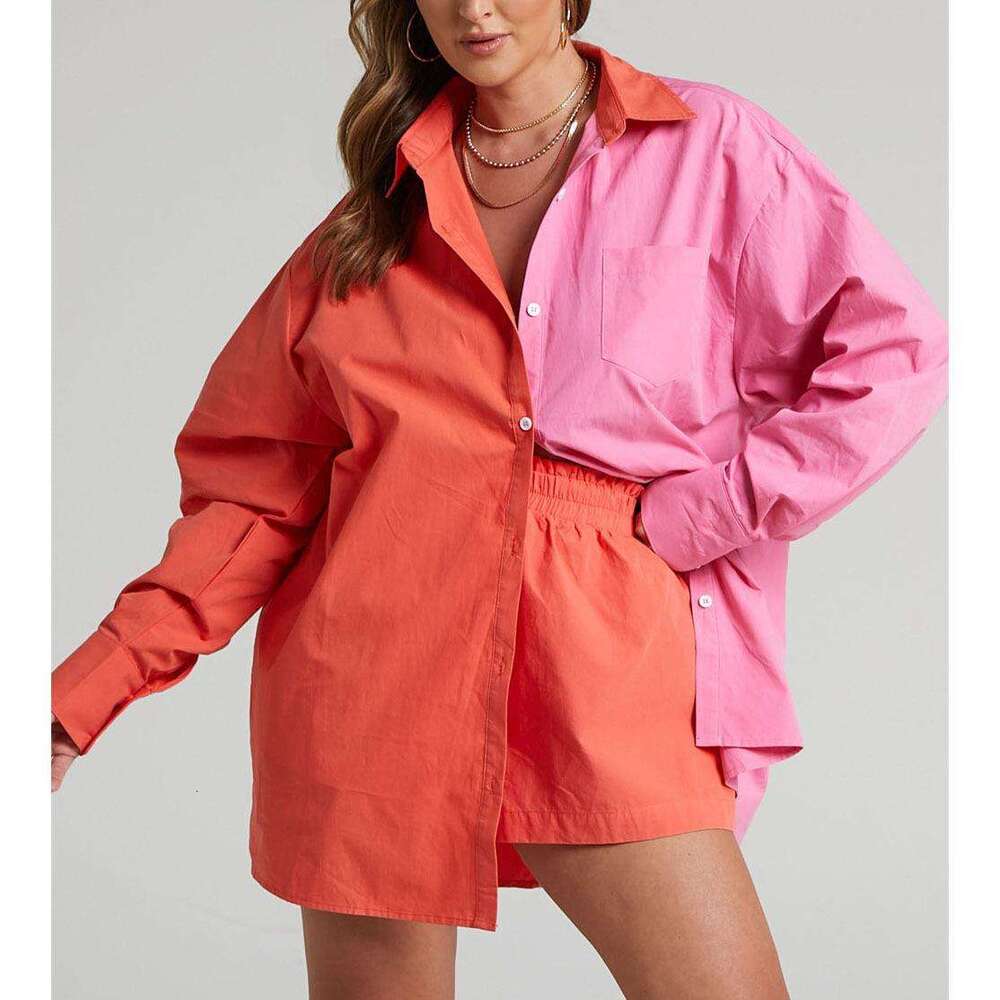 2023 Spring New Women's Casual Fashion Solid Color Long Sleeve Single breasted Shorts Two Piece Set