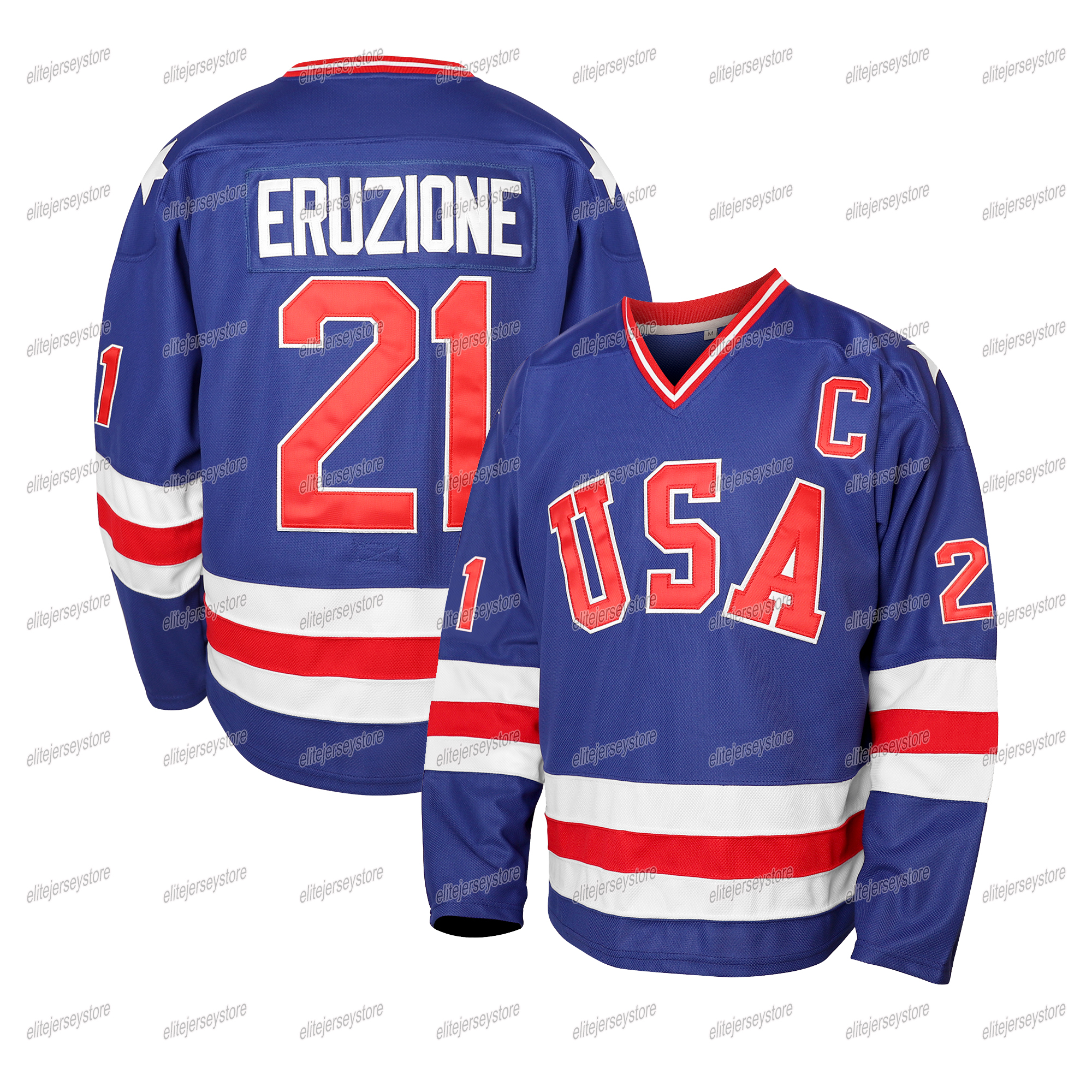 In Stock Men's 1980 USA Ice Hockey Jerseys 96 CONWAY 21 Eruzione 30 Craig 17 Ocallahan Stitched Fast Shipping Polyester Retro Classic Sportswear
