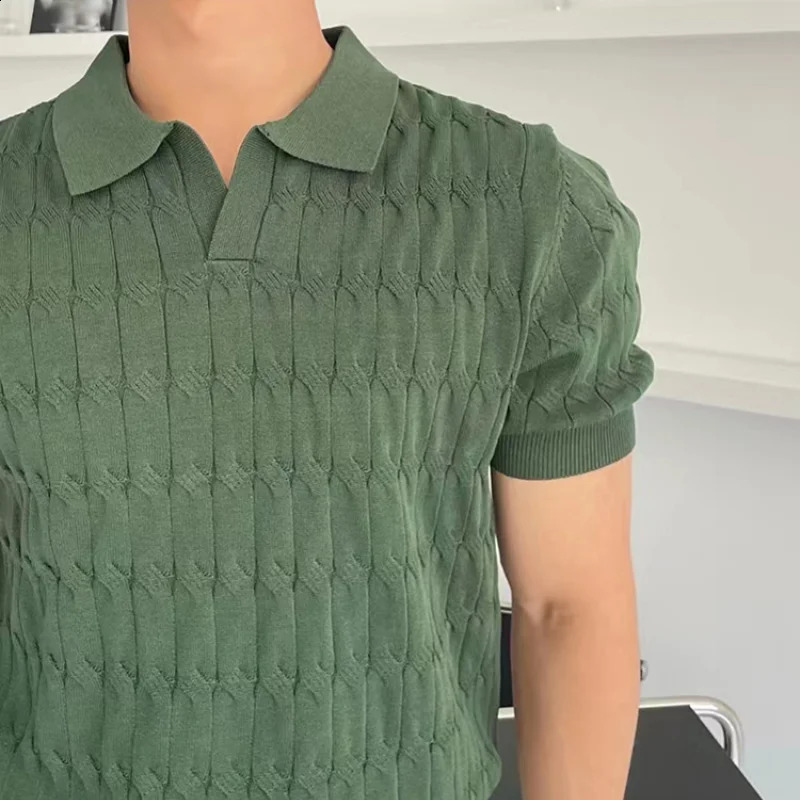 High quality simple cool breathable summer silk polo shirt fashionable casual mens collar knitted short sleeved top 241203