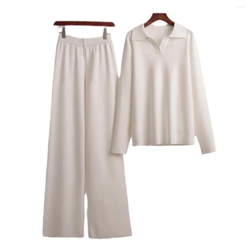 Women's Two Piece Pants Cross-border Knitted Set European And American Autumn Winter Sweater Polo Neck Jumper