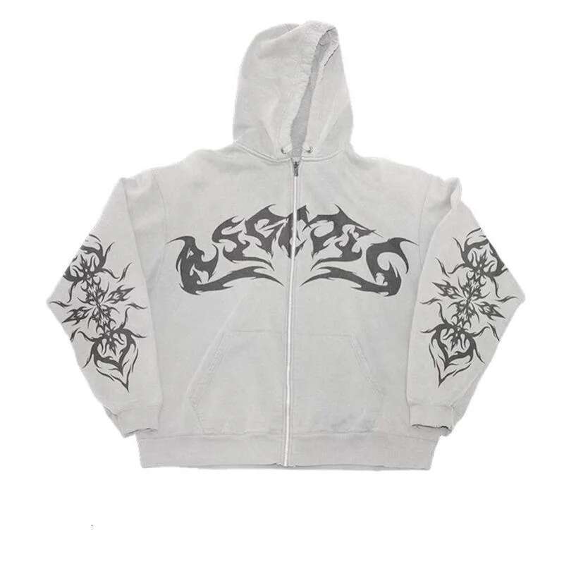 Hoodie Made Of Looped Fabric, Street Gothic Y2k Print, Hooded Sweatshirt For Women, Casual Sports, Loose Zipper Jacket
