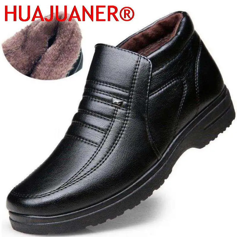 Winter waterproof mens casual leather shoes flannel high top sliding mens casual shoes rubber warm mens winter shoes 241203