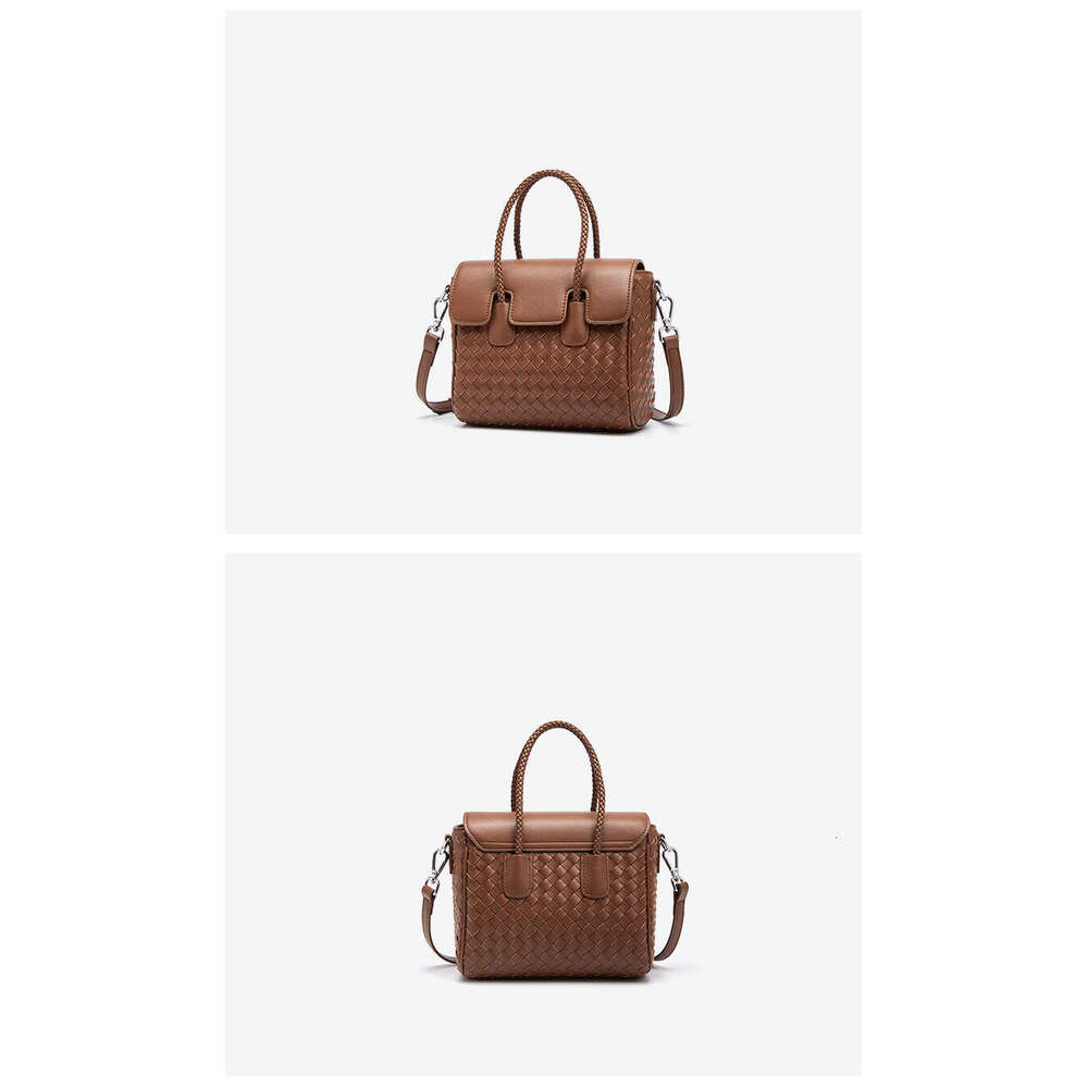 Cowhide leather woven women's handbag new fashion simple large capacity portable shoulder bag crossbody bag