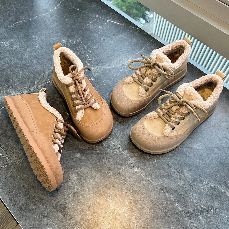 AIYUQI Winter Female Shoes Flat-soled Velvet Sneakers for Women Large Size Snow Boots Women's Fur Shoes