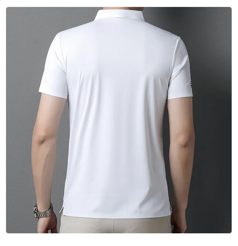 Summer Silk Polo Shirt Mens Youth Collar Light Trackless Silk T-shirt Fashion Ice Silk Trend Short Sleeve Top 241203