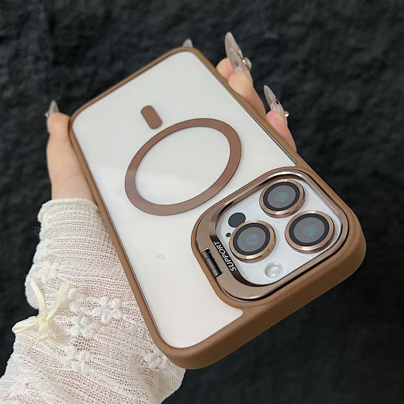 Luxury Lens Stand Holder Clear Matte Acrylic Magnetic For Magsafe Wireless Charging Hard Case With Eagle Eyes Camera Protector For iPhone 17 16 16e 15