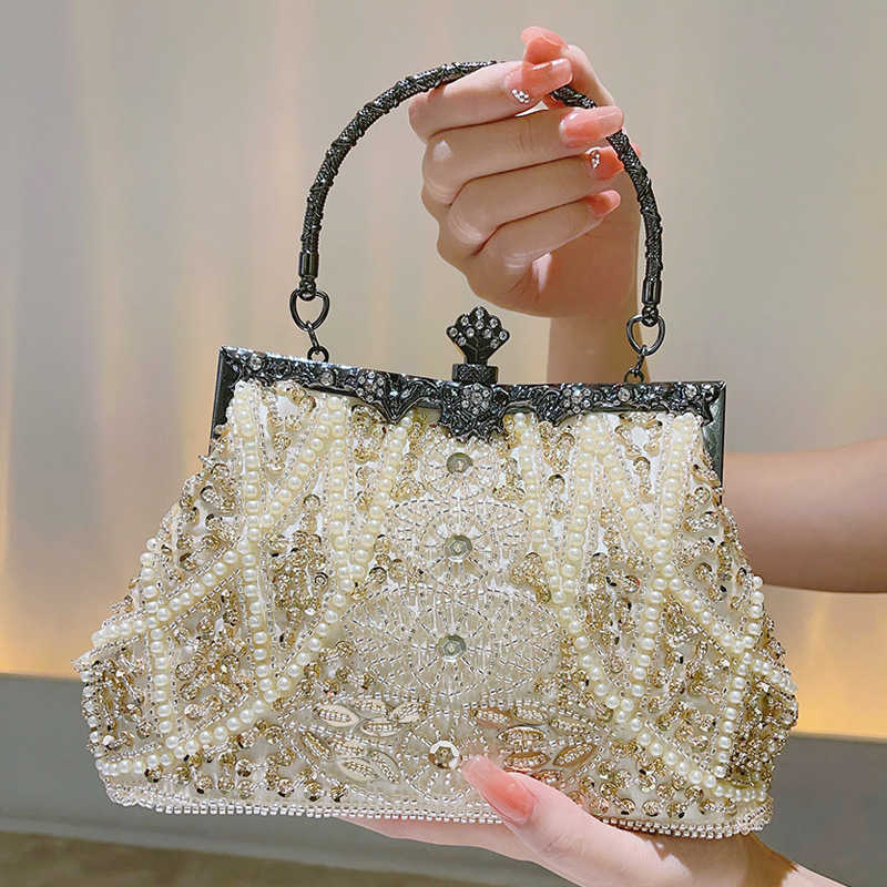Beaded Pearl Bag High grade Handmade Dinner Bag Dress Wedding Bridesmaid Mother Handbag Qipao Bag 241203