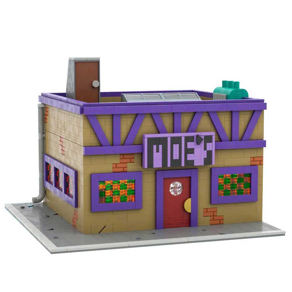 Gobricks MOC Simpsoned Modular Moes Tavern Bricks Model Springfields Venue Modular Moes Tavern Bar Building Blocks Toys GiftXJ241203