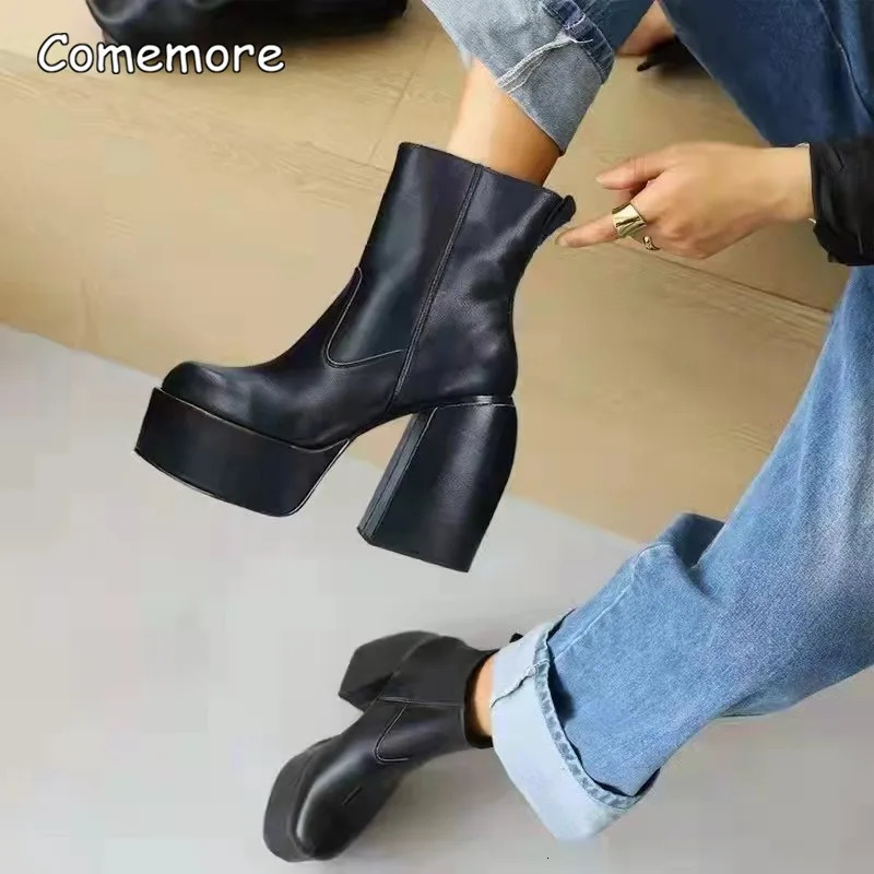 Comemore Women Punk Style Autumn Winter Chunky Platform High Boot Party Shoes Ladies Black Thick Heels Elastic Knee High Boots 241213