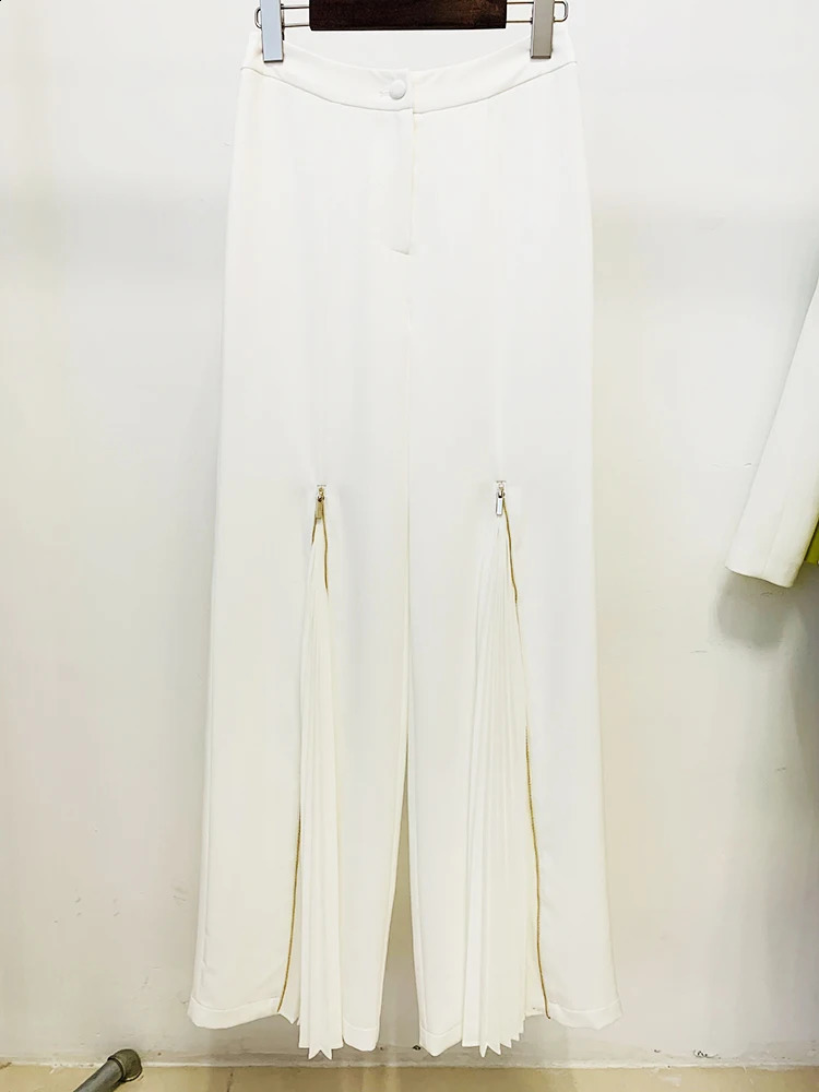 HIGH QUALITY est Fashion Suit Set Womens Lacing Belt Blazer Pleated Zip Pants Set 2pcs Set 241203