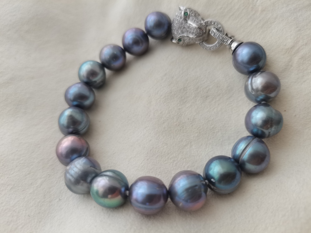 8'' Huge AAA 12-11Mm Tahitian Black Green Baroque Pearl Bracelet S