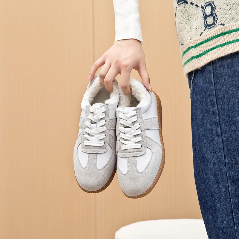 Winter Sneakers Women Genuine Leather Women German Training Shoes Non-slip Sneakers for Women Large Size Velvet Sneakers Female