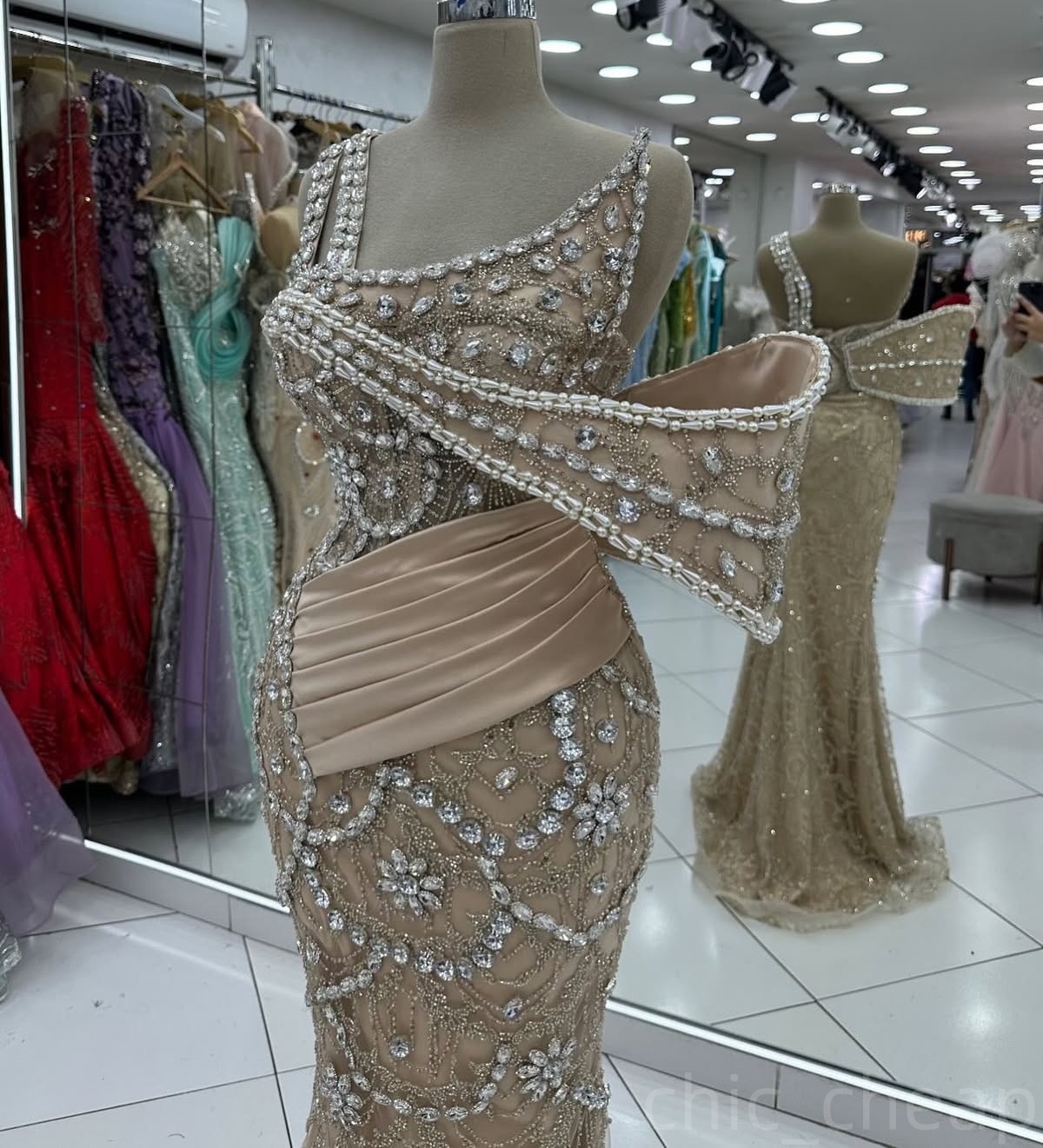 Champagne Illusion Mermaid Prom Dresses 2024 Rhinestones One Shoulder Evening Formal Party Second Birthday Engagement Gowns Plus Size Dress For Specia