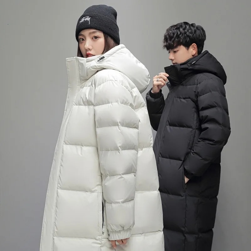 Winter Down Jacket Mens and Womens Long Cross Knee Thickened Warm Couple Trendy Coat w241112