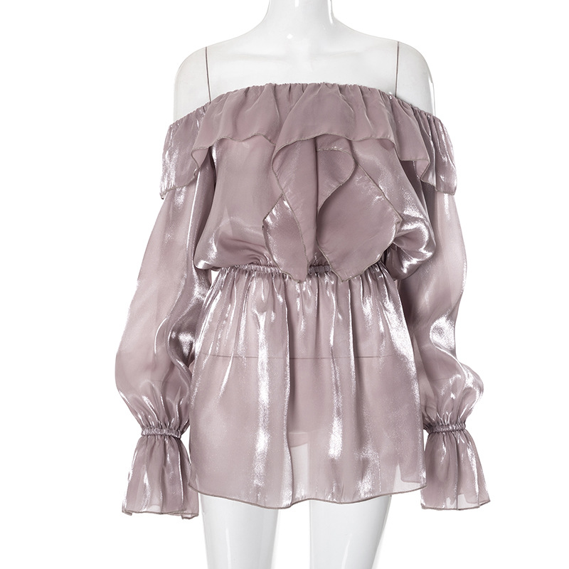 Basic & Casual Dresses Ruffled Sexy Dresses Purple Clothes Women Off Shoulder Long Sleeve Mini Dress Fall 2024