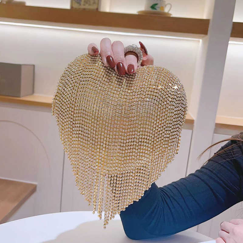 Tassel heart-shaped rhinestone bag evening dress, banquet handbag, diamond inlaid small bag, cheongsam bag name, warm one shoulder crossbody bag 24120