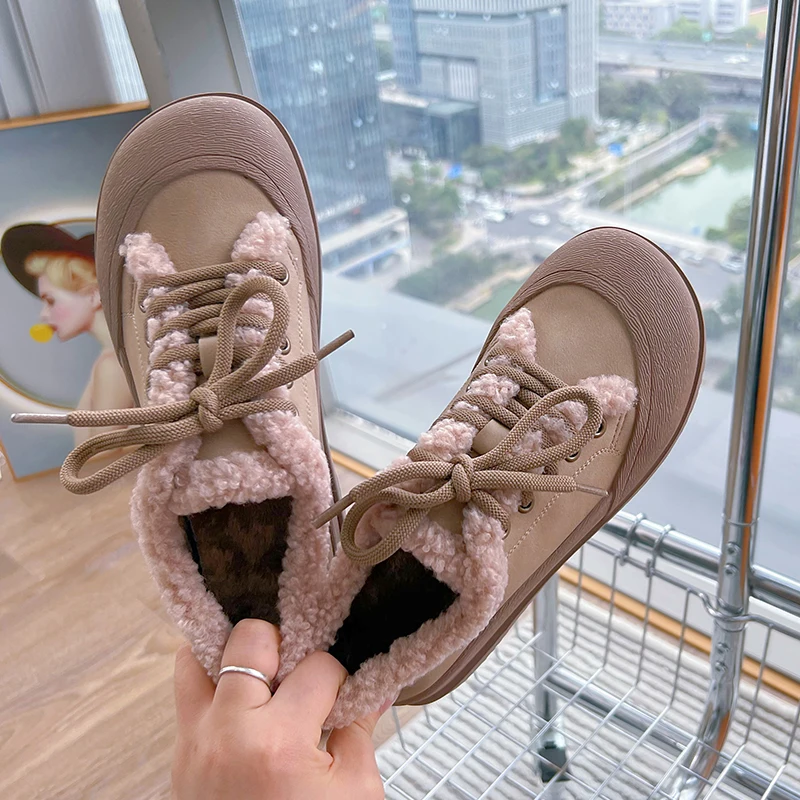 AIYUQI Winter Female Shoes Flat-soled Velvet Sneakers for Women Large Size Snow Boots Women's Fur Shoes