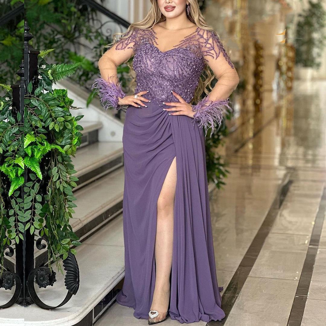 Prom Party Gown New Evening Dresses Plus Size Formal Custom Applique Illusion Long Sleeve High Neck Beaded Mermaid Satin Sequins bc19819