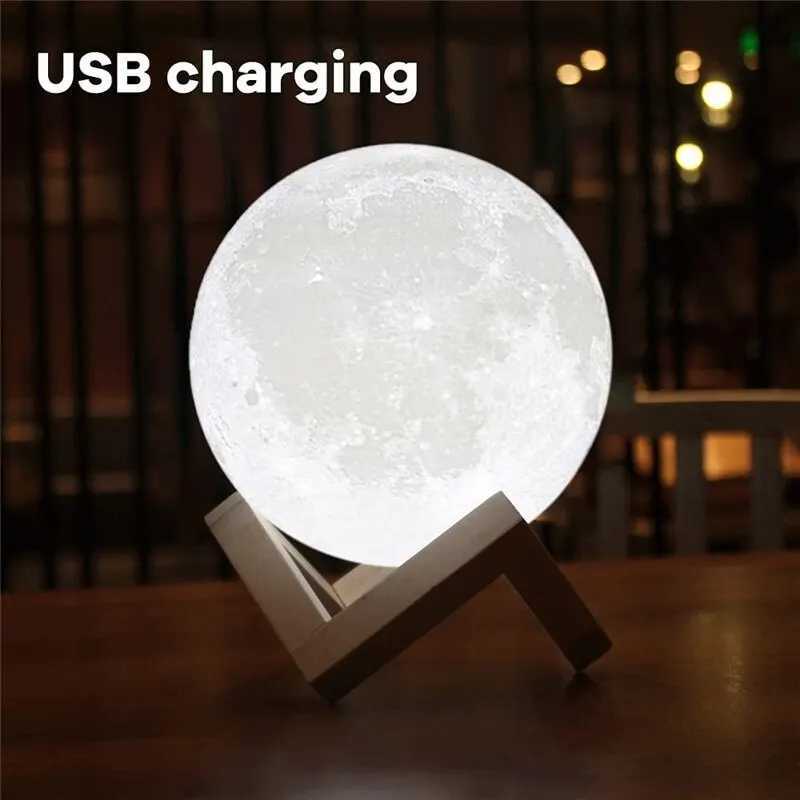Lamps Shades LED Night Light Rechargeable 3D Print Moon Lamp Touch Moon Lamp Children Night Lamp Table Lamp Home Bedroom Decor Birthday Gifts H241203