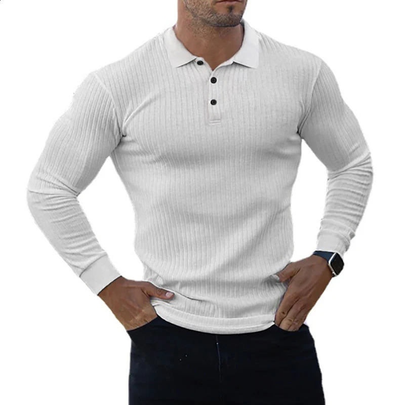 Autumn Knitted Long Sleeve Polo Shirt for Men Spring Sports Polo Shirt Gym Clothing Fitness Exercise Tight T-shirt Fitness T-shirt 241203