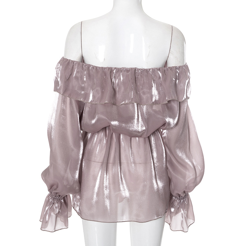 Basic & Casual Dresses Ruffled Sexy Dresses Purple Clothes Women Off Shoulder Long Sleeve Mini Dress Fall 2024