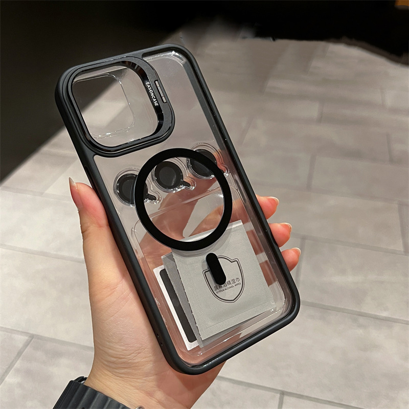 Luxury Lens Stand Holder Clear Matte Acrylic Magnetic For Magsafe Wireless Charging Hard Case With Eagle Eyes Camera Protector For iPhone 17 16 16e 15