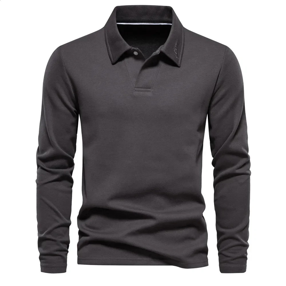 Autumn mens sportswear high-quality solid color lapel long sleeved mens fashion casual cotton polo shirt mens clothing 241203