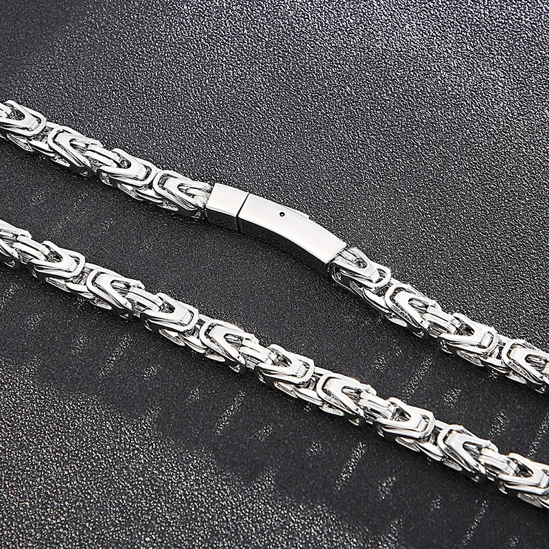Fongten 65cm Byzantine Chain Necklace Mens Stainless Steel Square Chain Necklace Multi Color Jewelry 241202
