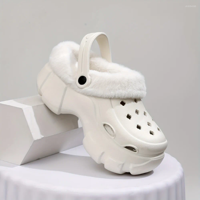 Slippers Stylish High-heeled Shoes With Detachable Holes And Fluffy Linings Perfect For Wearing Outside As Cotton This Winter