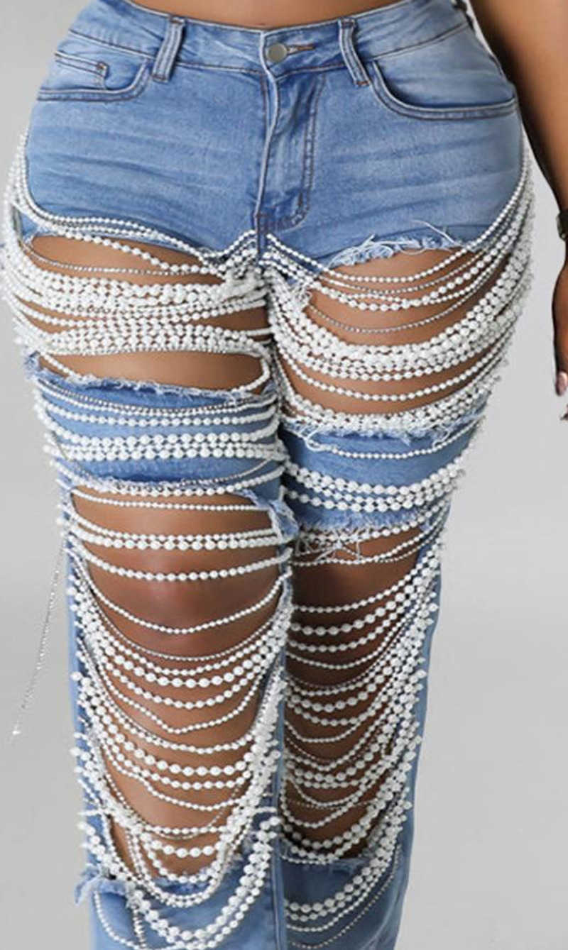 Women's Jeans Womens plus size with casual retro cut high waist Y2K Strtwear pearl jeans pocket ultra-thin denim Trouser Z260313