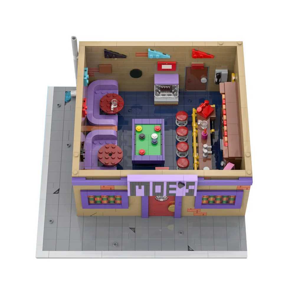 Gobricks MOC Simpsoned Modular Moes Tavern Bricks Model Springfields Venue Modular Moes Tavern Bar Building Blocks Toys GiftXJ241203