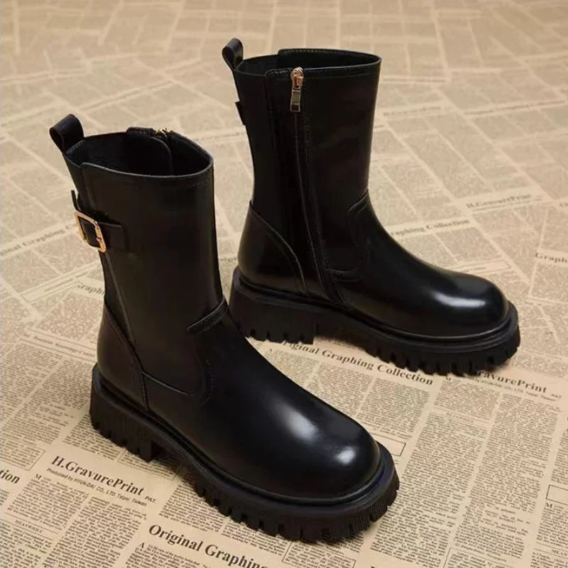 Women Ankle Boots Thick Heels Mature Fashion Concise Genuine Leather Shoes Woman Working Outdoor Casual Woman 241202
