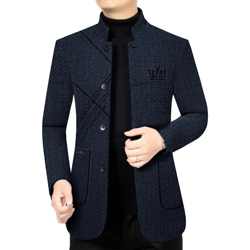 Autumn Men Standup Collar Wool Blends Trench Coats Business Casual Blazers Jackets Quality Man Thicker 4XL 241202
