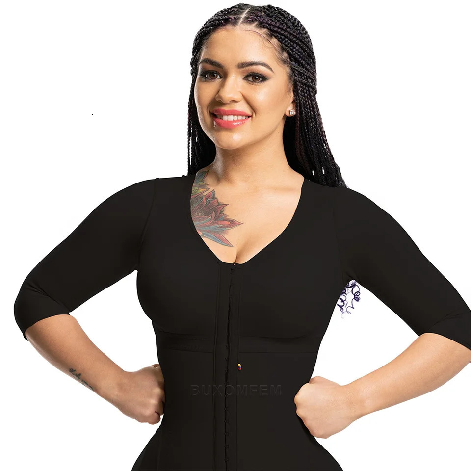Seamless Faja with sleeves and bra elastic and tight push up full body shaping adjustable bodysuit hooked eye earrings 241203