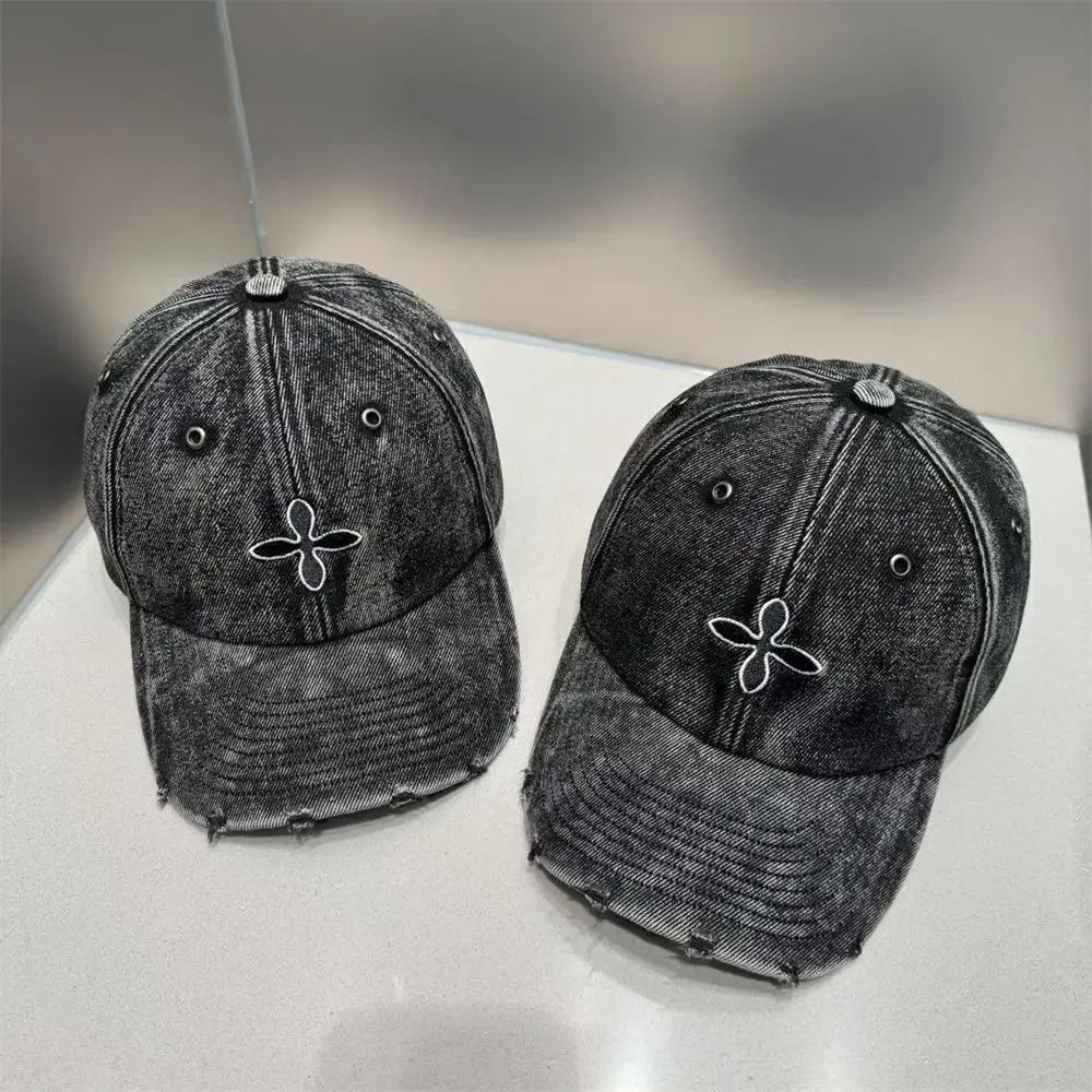 Flora Cheong Leens denim cross embroidered baseball cap in the same style female couple toe cap male Smfk torn Distressed hat 241203