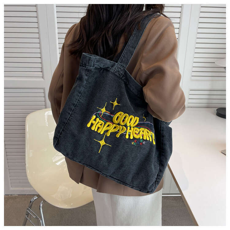 New large capacity denim shoulder bag, student canvas backpack, women's crossbody bag, handbag