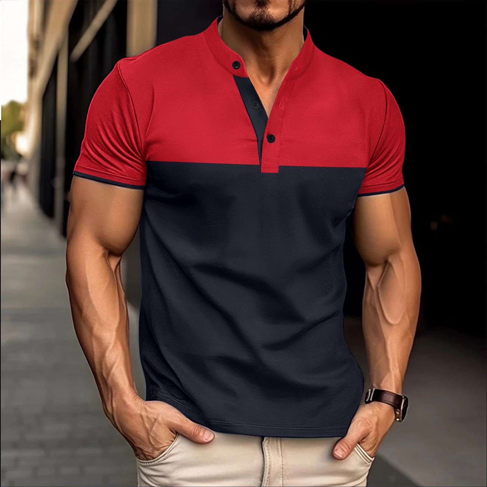 Color matching short sleeved polo shirt with collar for mens business T-shirt 241203