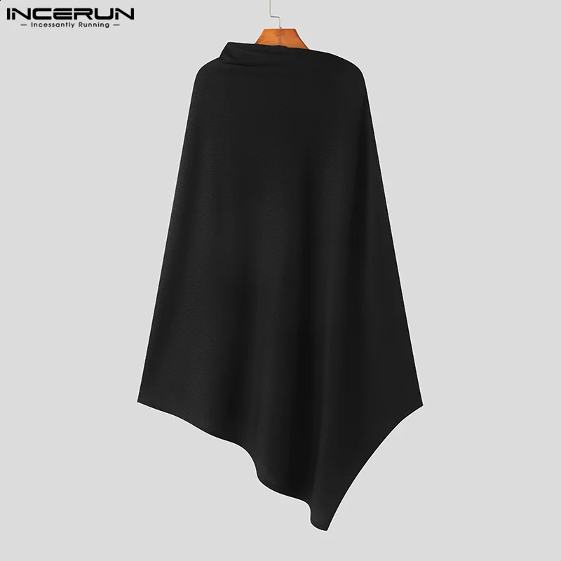 INCERUN Mens Cloak Coat Solid Color Turtle Neck Zipper Street Clothing Irregular Raincoat Fashion Casual Mens Long Trench S-5XL 241203