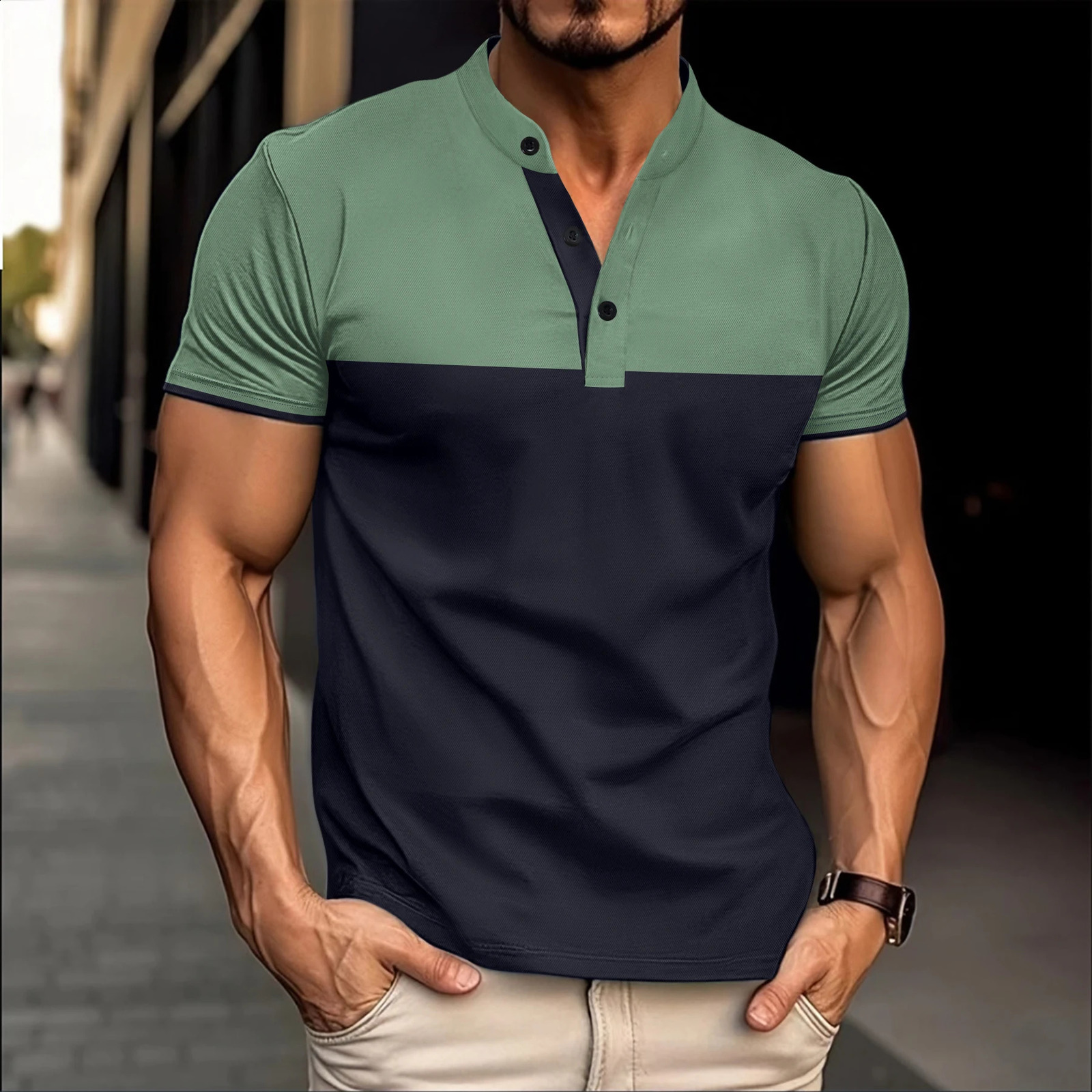 Color matching short sleeved polo shirt with collar for mens business T-shirt 241203