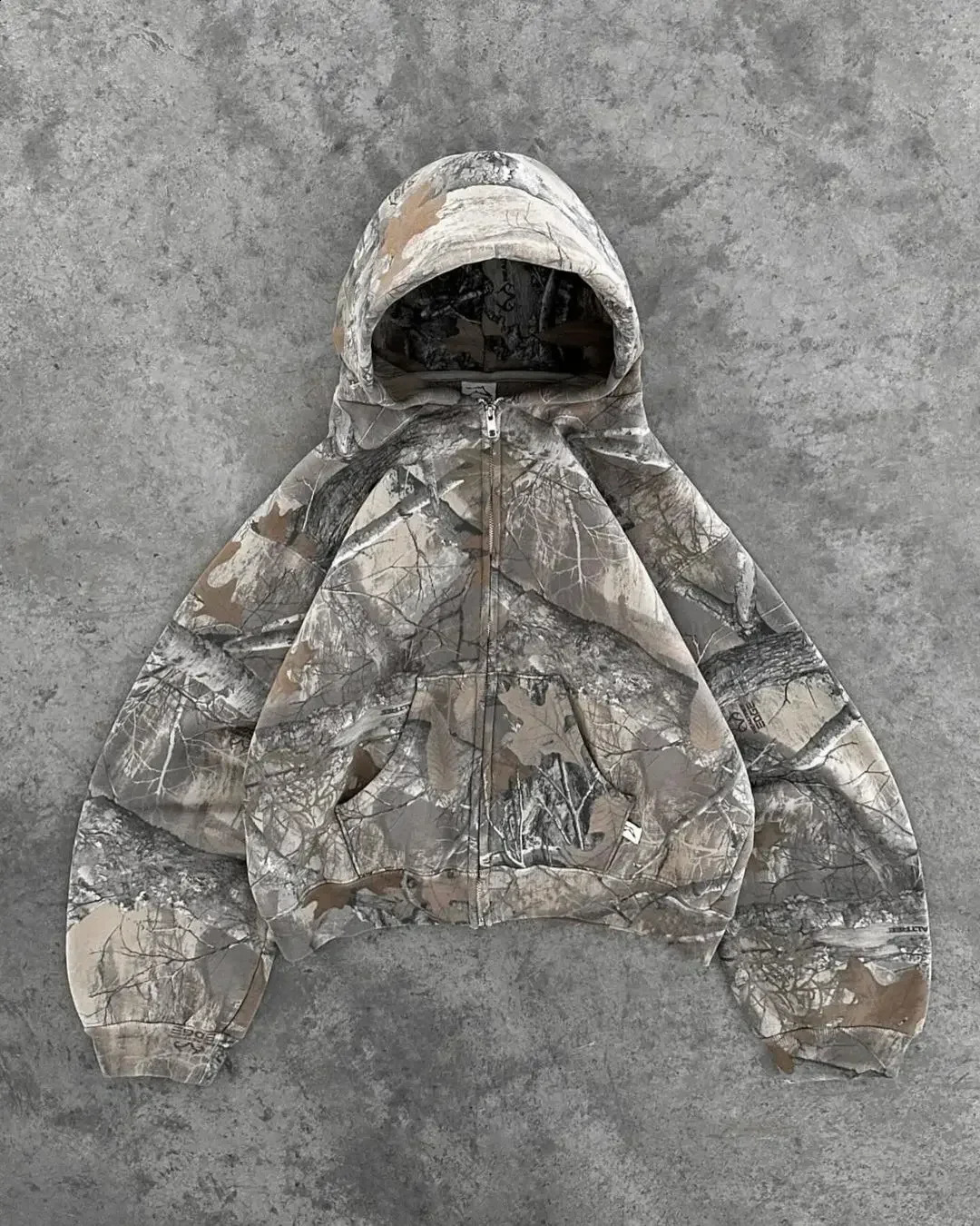 Y2K camouflage 2piece set European and American Harajuku zipper hooded sweatshirt pullout oversized sports pants casual wide leg streetwear 250228