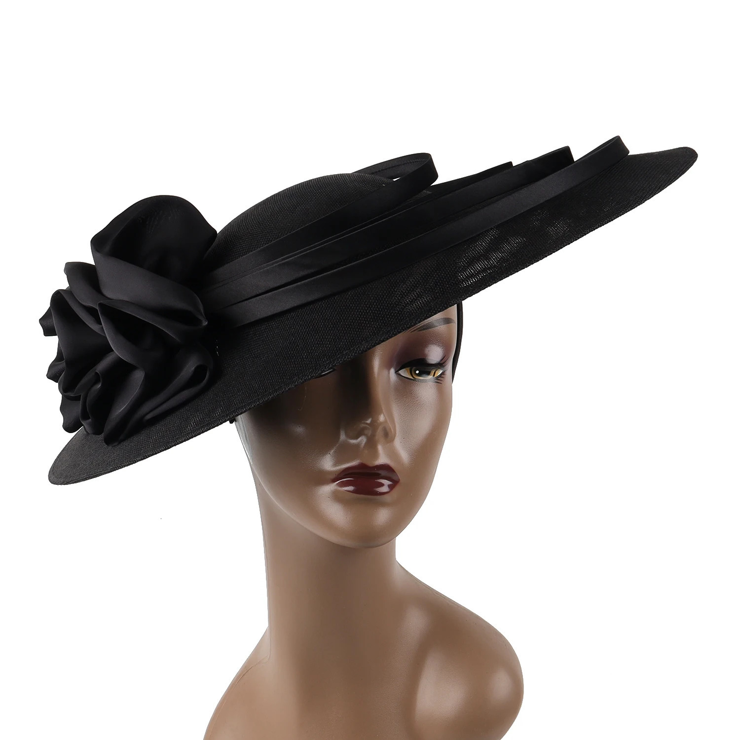 Black Big Flower Charming Sinamay Church Hat Kentucki Derby Hat Wedding Headband Hat Cocktail Tea Party 241203