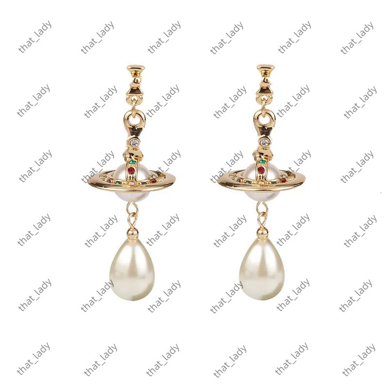 Classic Saturn Water Drop Necklace Three Layer Pearl Necklace Collarbone Chaie Viviane Saturn Pearl Earrings French Planet Tassel Earrings Jewelry b45