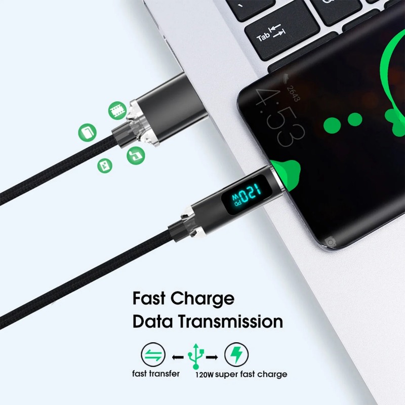 Super Fast Charging USB to C Cable with LED Display for iPhone, Xiaomi, POCO, Samsung