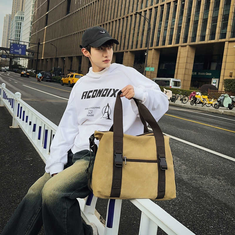 2024 New Men's Bag Canvas Bag British Canvas Travel Bag Shoulder Cross Shoulder Handbag Korean Edition Casual Men's Bag 241203