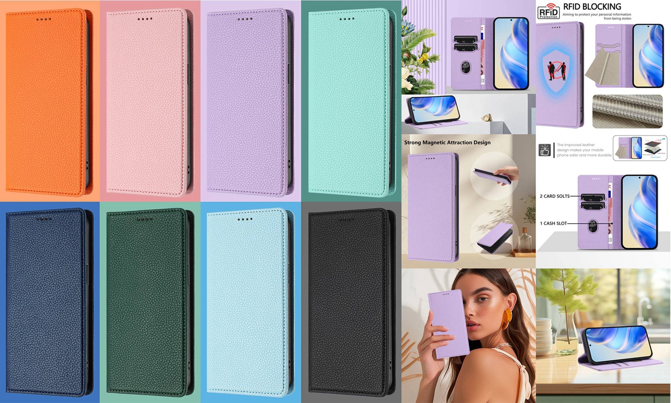16E Business Litchi Leather Wallet Cases For Iphone 17 Air 16 Plus 15 Pro Max 14 13 12 11 X XR XS Suck Closure Magnetic Flip Cover Leechee Card Slot H