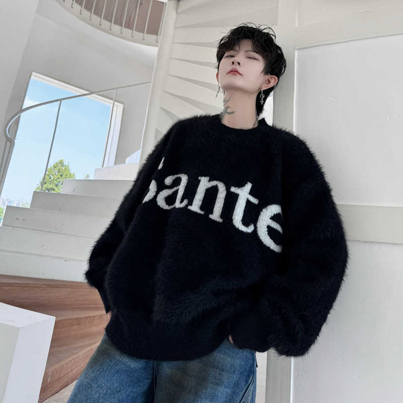Fluff sense design large letter color matching crew-neck sweater winter thickened high street couple sweater men's top trend W2564840729 1