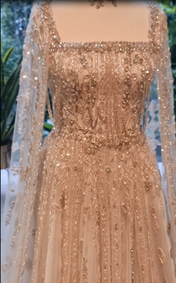 2024 Arabic Nude A e Cape Sleeve Crystal Beaded Saudi Evening Dresses Gowns For Ocn LA72764 Customized bc19818