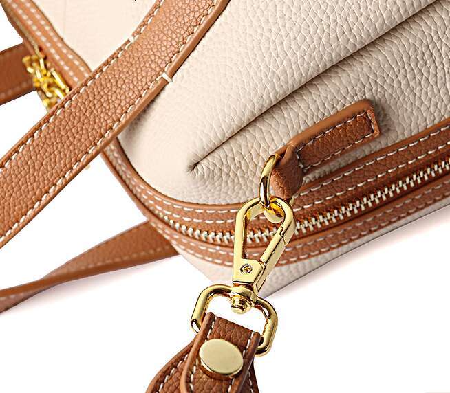 Color blocked women's cowhide women's shoulder crossbody bag, fashionable texture leather handbag