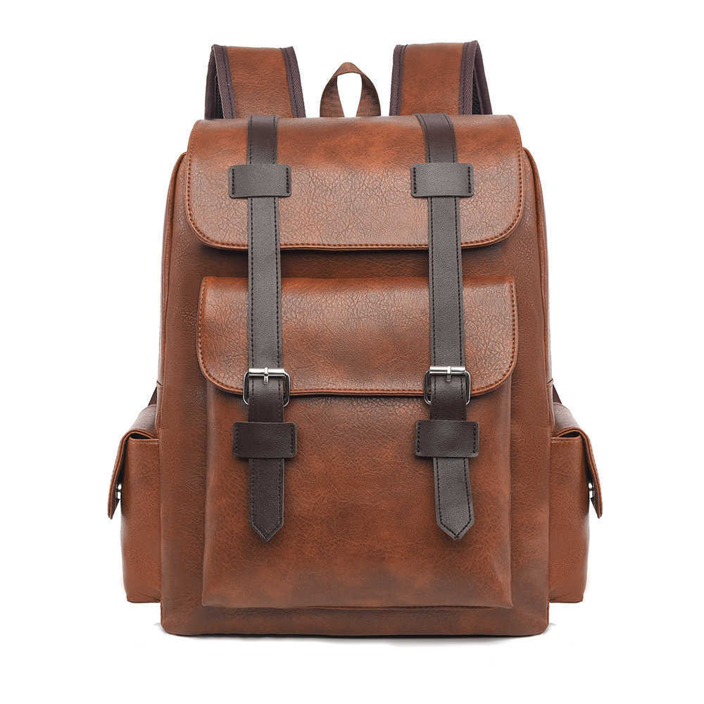 Large capacity soft PU leather backpack, casual business computer bag, student backpack, outdoor travel backpack 241203