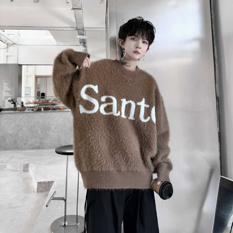 Fluff sense design large letter color matching crew-neck sweater winter thickened high street couple sweater men's top trend W2564840729 1